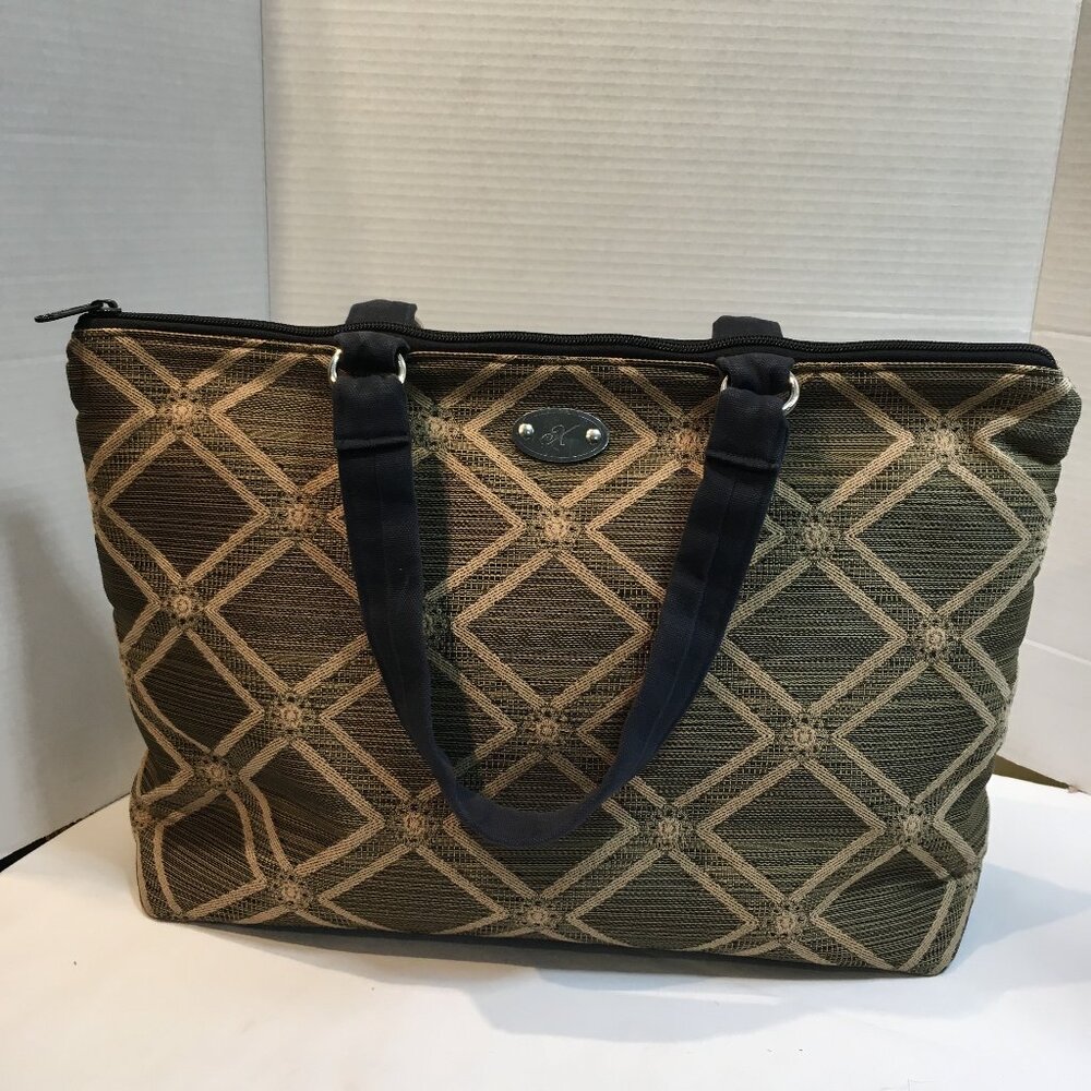 XL brown\gold zip top bag 12t x 18 laptop files and overnight bag textured fabic